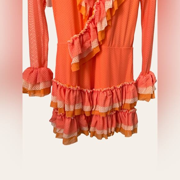 Hot As Hell Orange Long Sleeve Ruffle Mini Dress Size Small - Picture 7 of 8